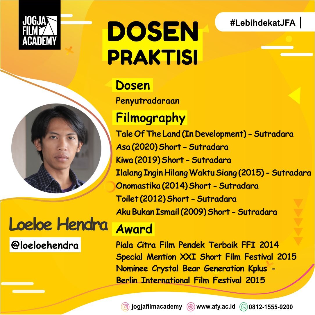 jogjafilmac's tweet photo. Siapa nih yang bercita-cita menjadi seorang sutradara? Kenalan dulu dengan Dosen Penyutradaraan Akademi Film Yogyakarta, Loeloe Hendra Komara @loeloehendra, berikut profil singkatnya... https://t.co/2nn3Yr4VdJ
