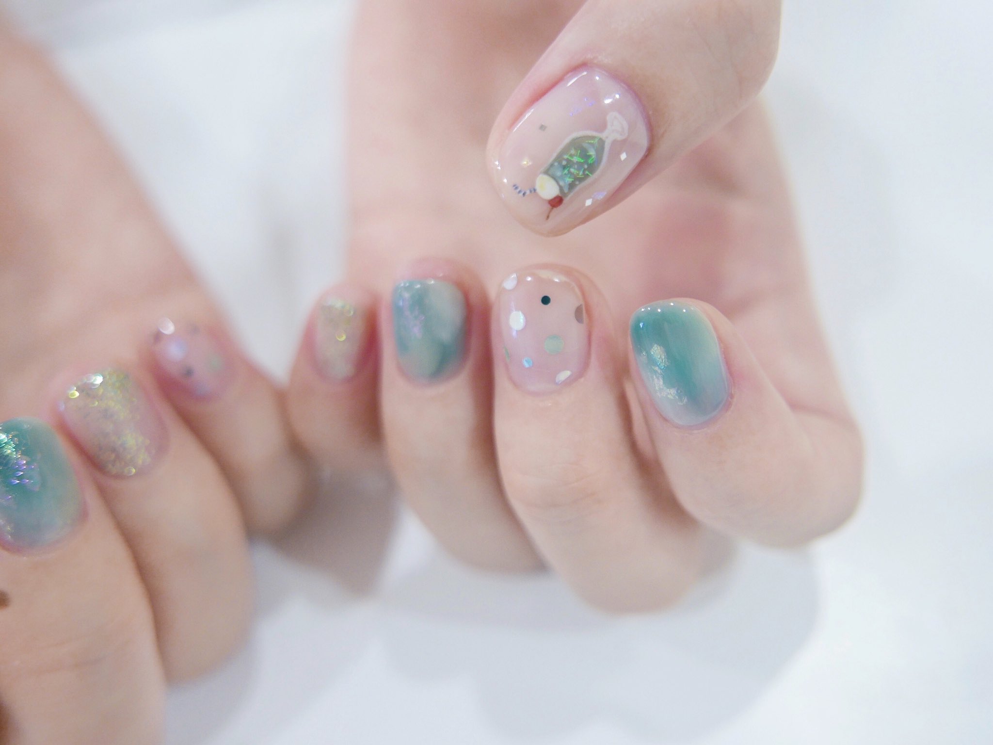 おきよ クリームソーダでおまかせ Nail Nails ネイル ネイルデザイン ネイルアート ネイルサロン 大阪 トレンドネイル ジェルネイル ショートネイル カジュアルネイル クリームソーダ 夏ネイル クリームソーダネイル T Co