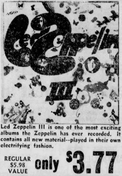 LedZepFiles's tweet photo. #LedZeppelin III - only $3.77 (Oct. 1970 ad) https://t.co/vC3qiFciZQ