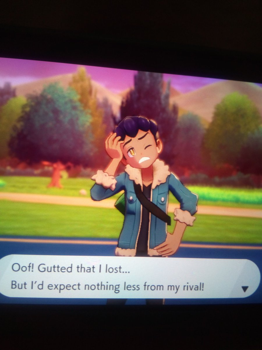 So this is the main rival Hop and I like his lingo tbh, I kicked his butt in our first battle which was 1v2 (he also had a Wooloo aside from his starter, Scorbunny)