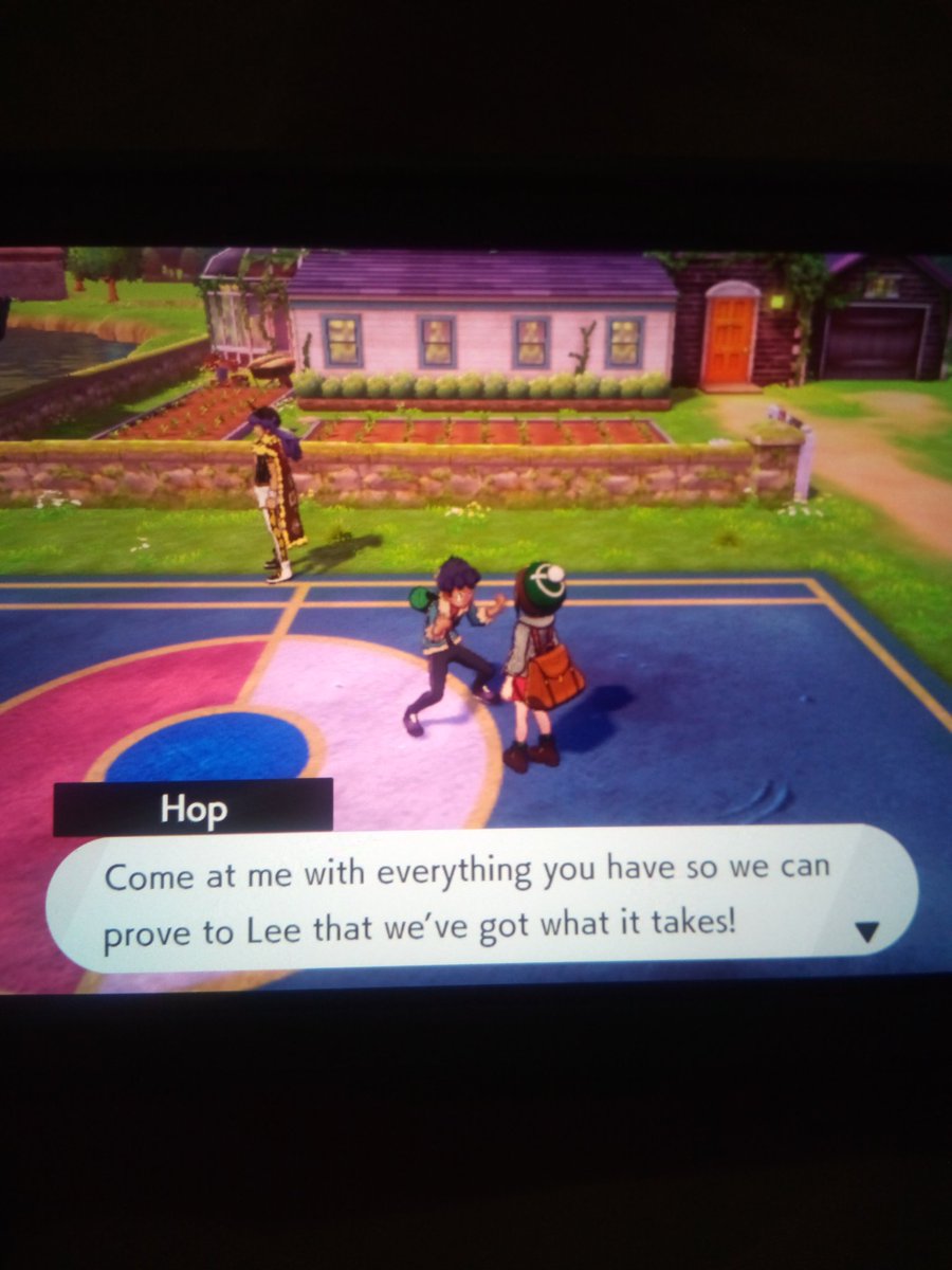 So this is the main rival Hop and I like his lingo tbh, I kicked his butt in our first battle which was 1v2 (he also had a Wooloo aside from his starter, Scorbunny)