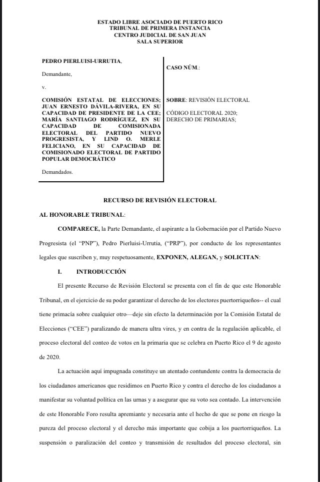 maver23's tweet photo. Petición al tribunal por parte de @pedropierluisi por los sucesos en las primarias del día de hoy. https://t.co/XEqWOklzNh