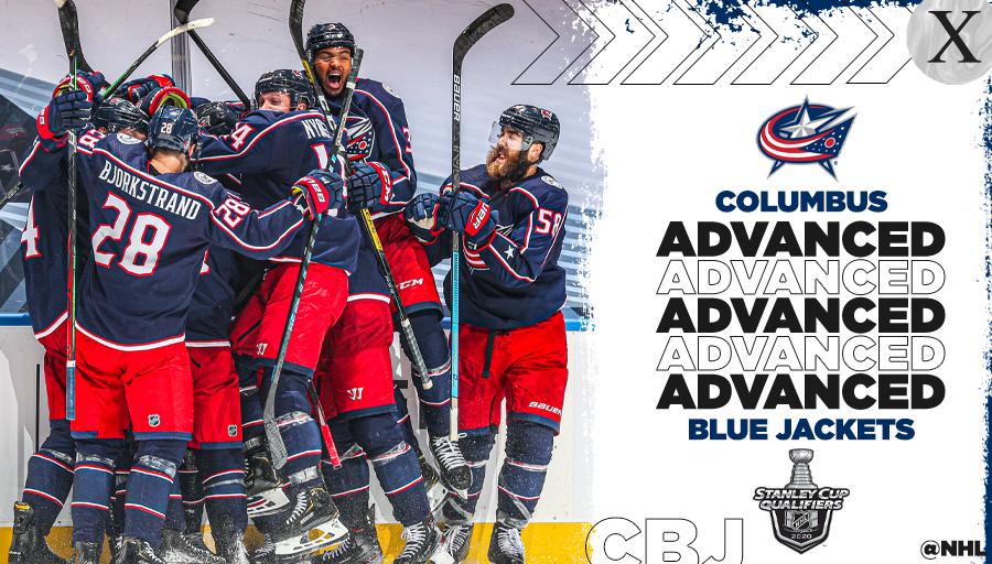 NHL's tweet photo. SOUND THE CANNON 💨

The @BlueJacketsNHL are off to the First Round of the #StanleyCup Playoffs! https://t.co/0CyHJ0QKJJ