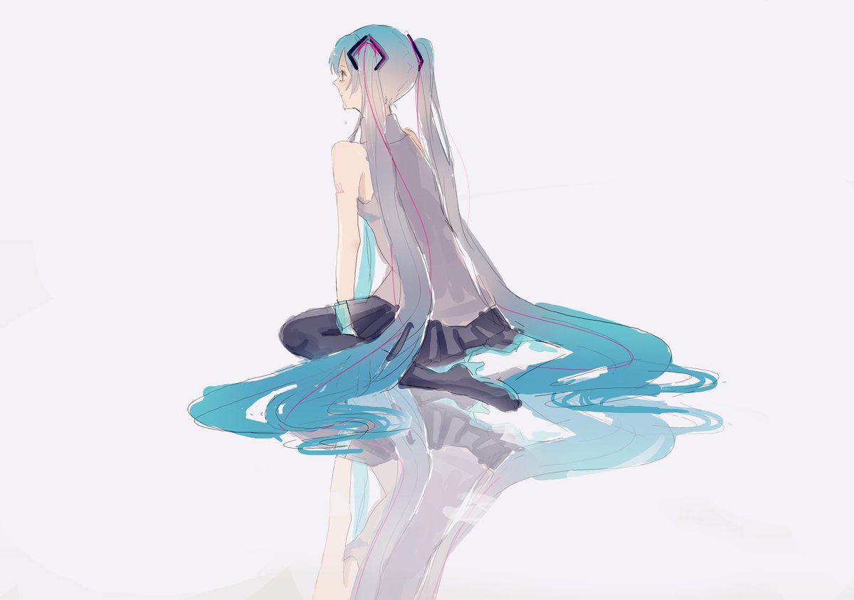 hatsune miku 1girl solo long hair twintails very long hair skirt sitting  illustration images
