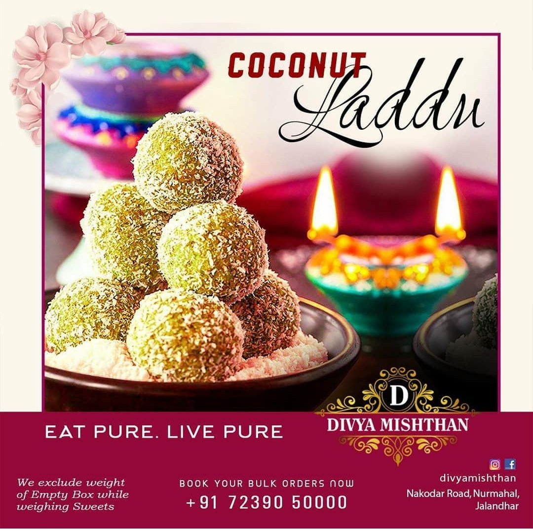 DivyaMishthan's tweet photo. #COCONUT_LADDU

Sweeten your Festival celebrations with delicious sweets of 👉 DIVYA_MISHTHAN (Eat pure. live pure) 
Nakodar Road, Nurmahal, Jalandhar.
📞 +91 72390 50000

#hygienicsweets
#coconut_laddu #laddu #tasty  #punjabisweet #rajasthani #sweetsforlife  #indiansweet https://t.co/FgSST0LeLe