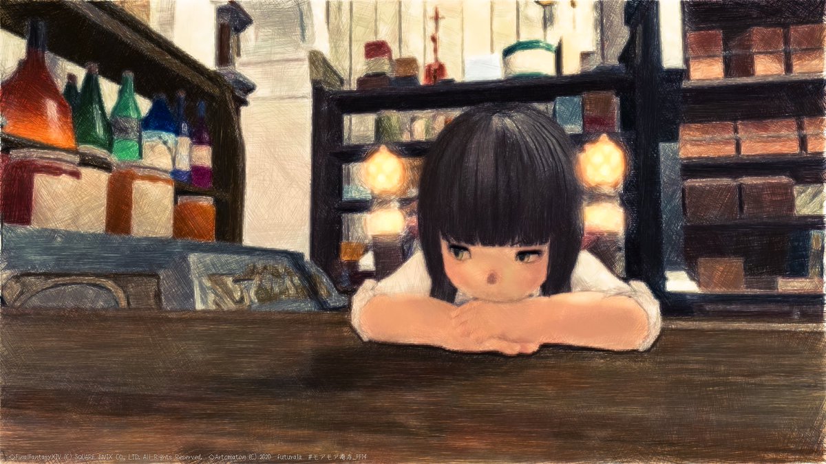 サチすけ 可愛く撮れた こういう机に伏せるエモートは是非欲しい モアモア商店 Ff14