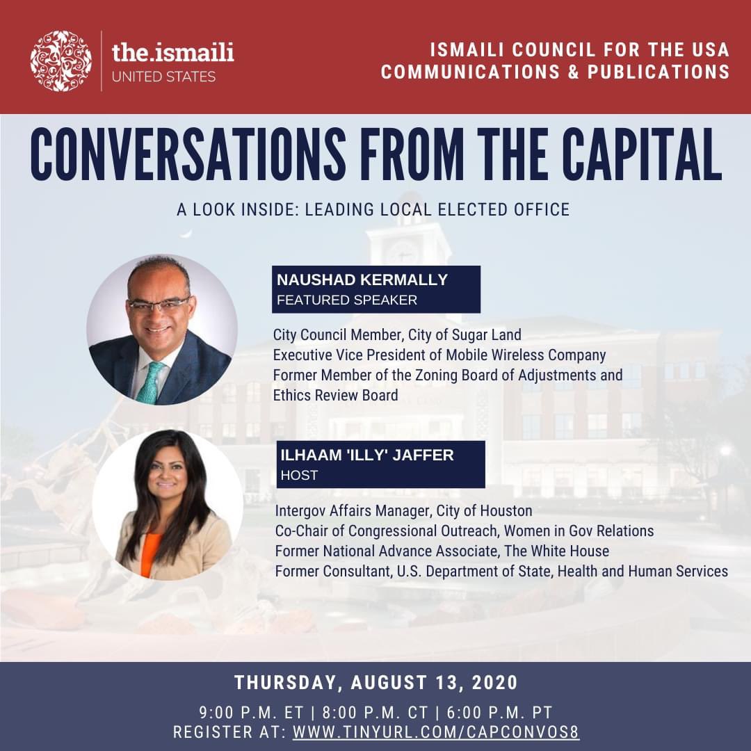Excited to be featured on the Ismaili and Conversations from the Capital.  Please join if you can this Thursday evening as I outlay my journey from immigrant to City Council.
