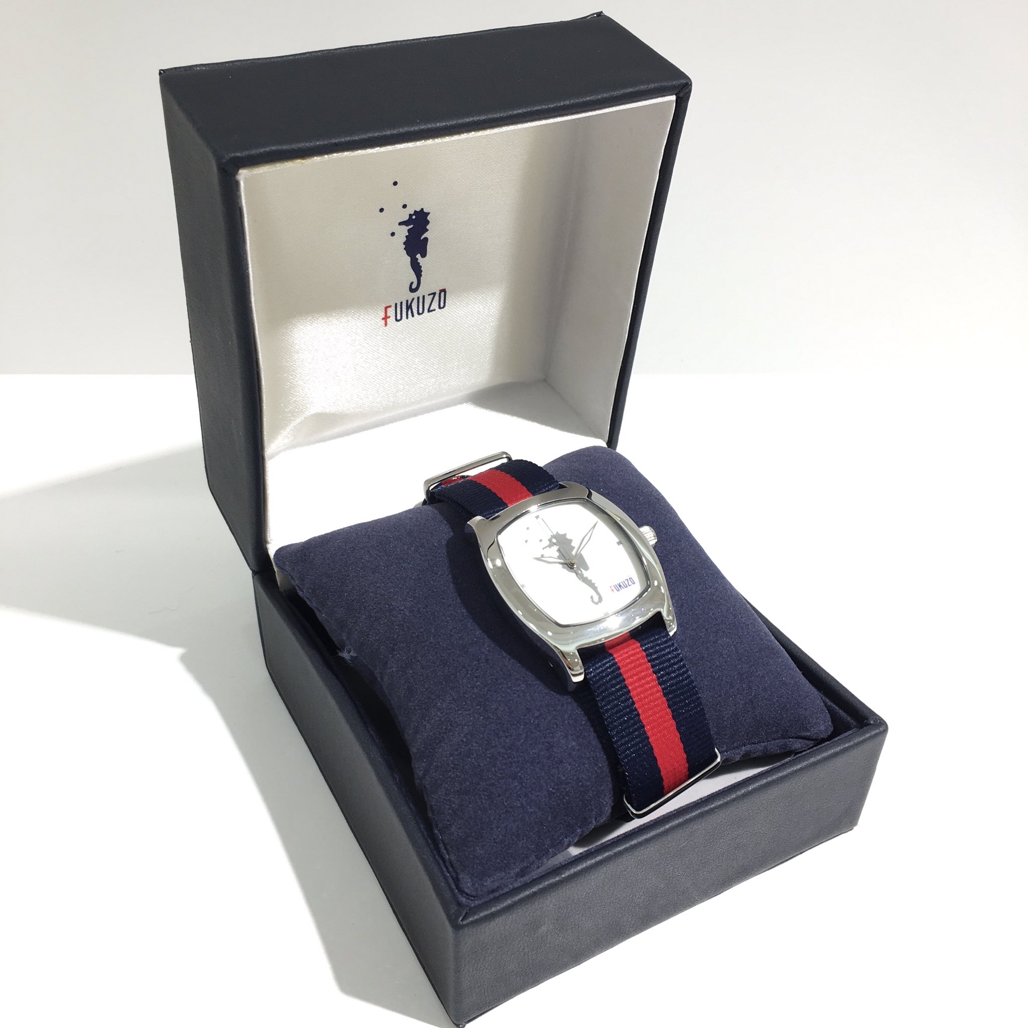 FUKUZO 腕時計 FUKUZO 腕時計クウォーツ 白文字盤革ベルト(ネイビー  