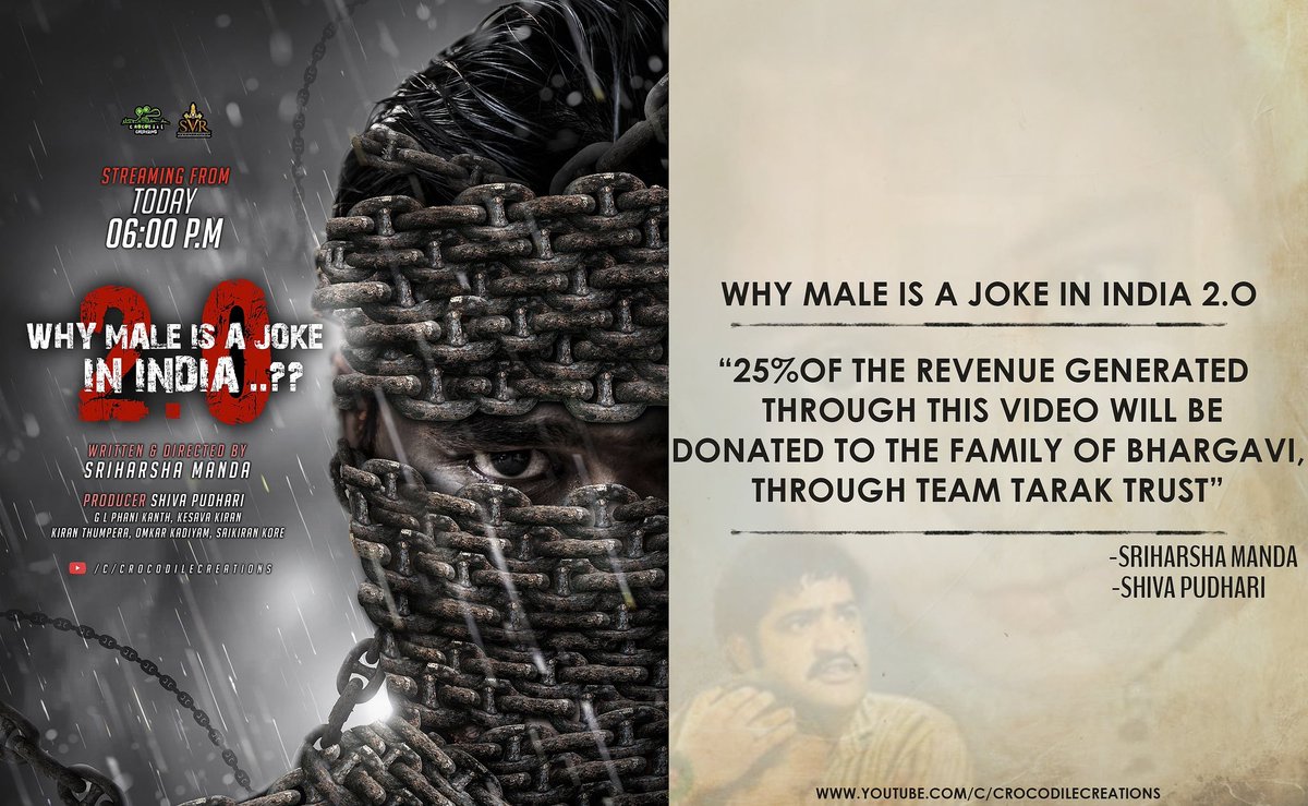 croccre's tweet photo. Aa Taraka Raamuni aasisulatoh ento mandiki cheyuthani istunna @TeamTarakTrust dwara Bharghavi gari kutumbaniki maa Crocodile Creations and SVR Productions team tarapuna Udatha Sahayam...

Why Male Is A Joke In India 2.O
Streaming from 06:00 P.M today...
https://t.co/f7NGSJfpxt https://t.co/Sp0CHFk6s5