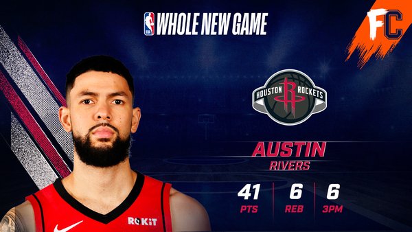FanCode's tweet photo. β οΈ Stat Alert : Austin Riversβs career-high 41 PTS (6 3PM) powered @HoustonRockets to 129-112 win against Sacramento Kings!
.
.
#basketball #NBA #NBAonFanCode #NBARestart #WholeNewGame #OneMission @NBAIndia @NBA https://t.co/VEw5VsziUj