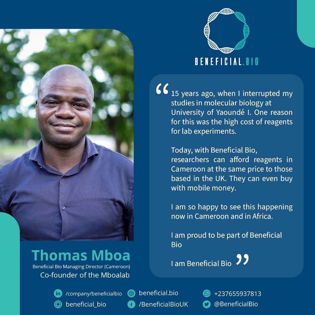 BeneficialBio's tweet photo. Meet Thomas Mboa, co-founder of our partner production lab in Cameroon #beneficialbio https://t.co/FwV6Z7mRvp