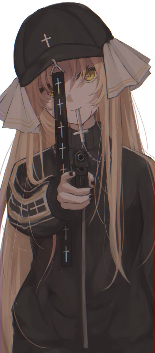 sister cleaire 1girl long hair cross solo gun hat weapon  illustration images