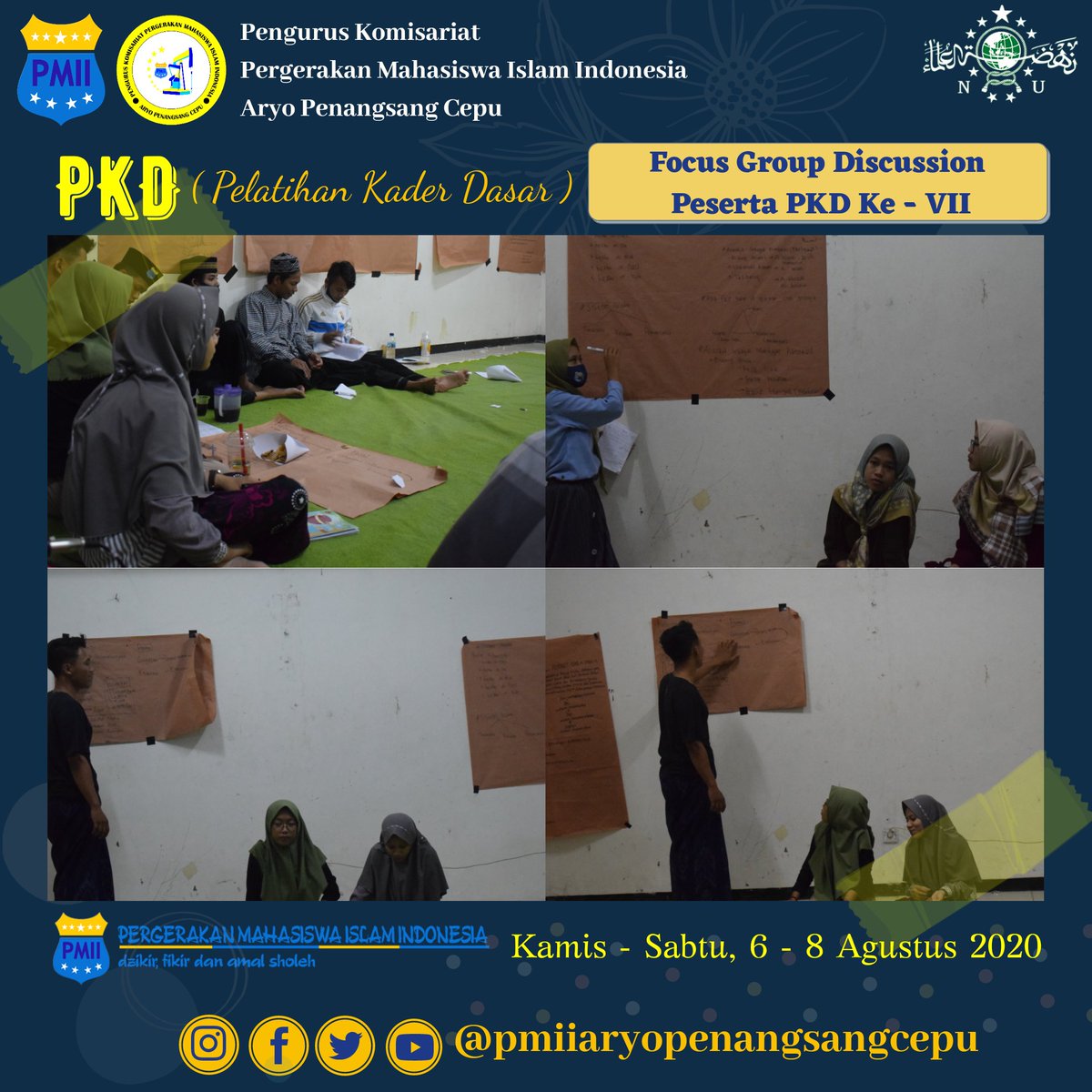PMIICEPU's tweet photo. Day 3 FGD (Focus Group Discussion)&amp; General Review. 
PKD (Pelatihan Kader Dasar) Komisariat PMII Aryo Penangsang Cepu) di Pondok Pesantren Al I'anah Cepu, pada tanggal 6 - 8 Agustus 2020.
.
Tema : "Progresivitas gerakan, meneguhkan militansi kader"
.
Salam Pergerakan! ✊💙 https://t.co/H05QOXdmmY