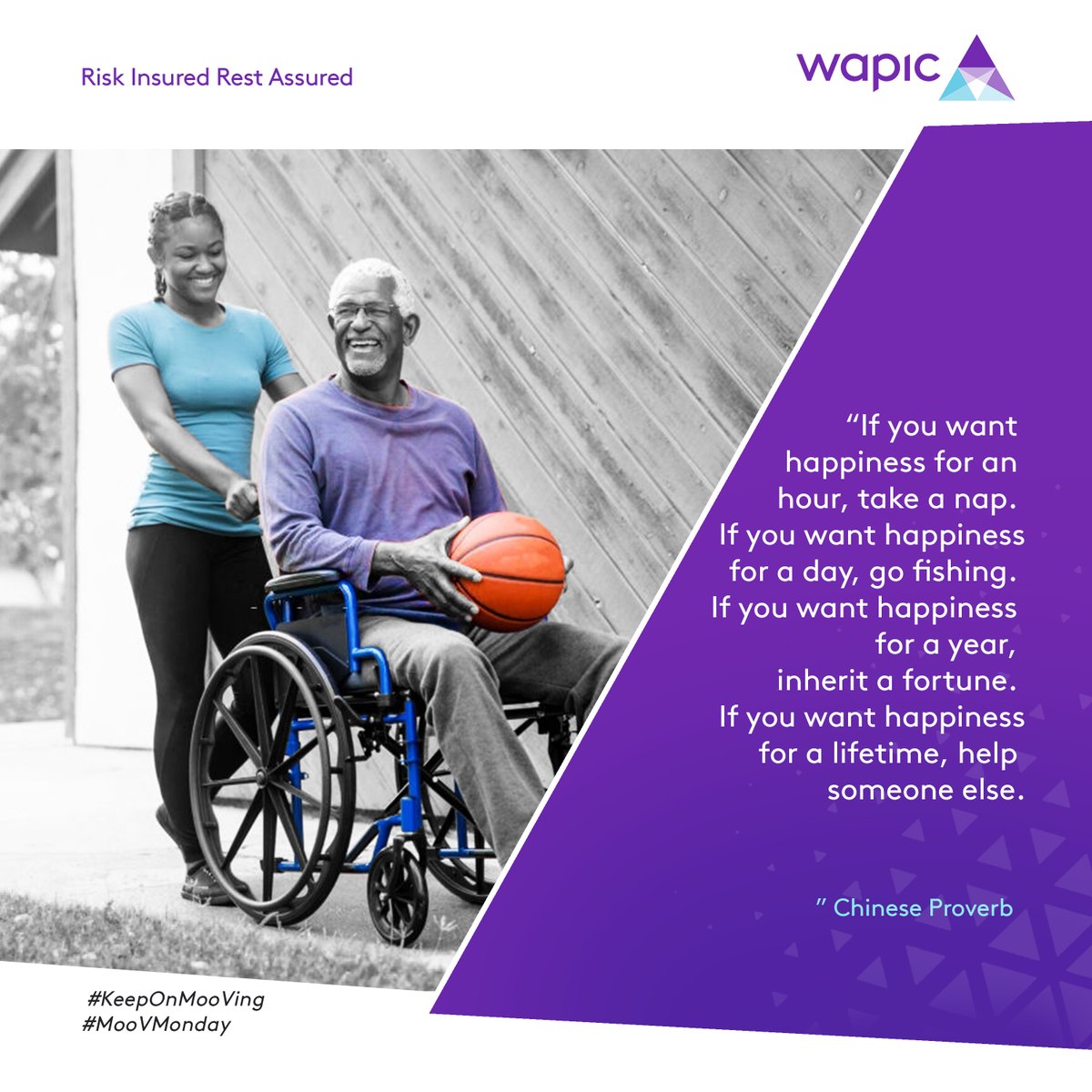 coronation_ng's tweet photo. "If you want happiness for an hour, take a nap. If you want happiness for a day, go fishing. If you want happiness for a year, inherit a fortune. If you want happiness for a lifetime, help someone else." - Chinese Proverb
#KeepOnMooVing #MooVMonday #MyWapic #WapicInsurance https://t.co/1eVhPXANYP