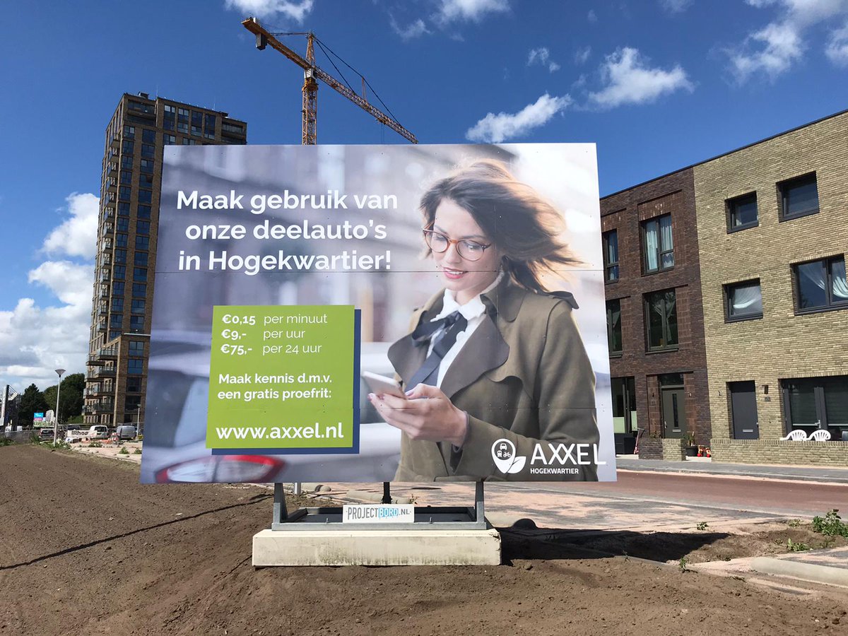 #Axxel biedt in #Hogekwartier #Amersfoort een oplossing voor mensen die af en toe over een auto willen beschikken. Wij plaatsten dit #projectbord om de bewoners op deze mogelijkheid te attenderen. Ook uw product of dienst #promoten? signmatch.nl