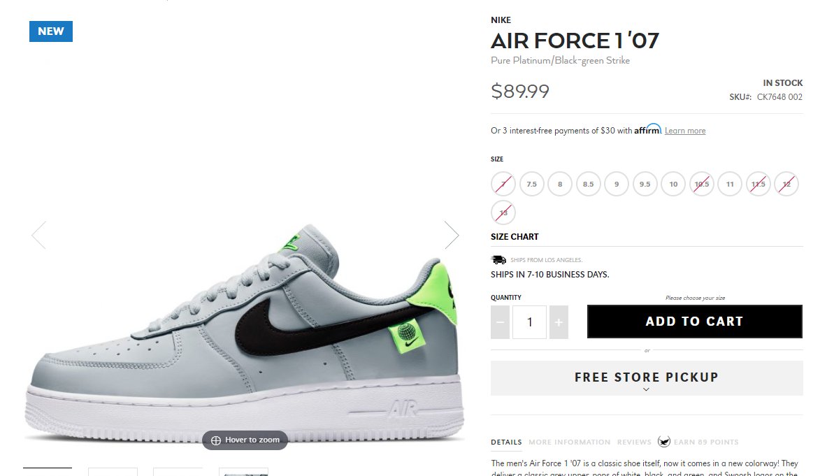 Nike Air Force 1 Worldwide Pure Platinum Green Strike