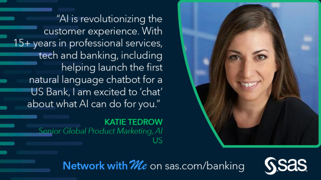 Interested in discussing banking and analytics? “Network with Me”- Katie Tedrow <a href="/ktedrow/">KatieTedrow</a> #SASNetworkwithMe bit.ly/3gEAJHM