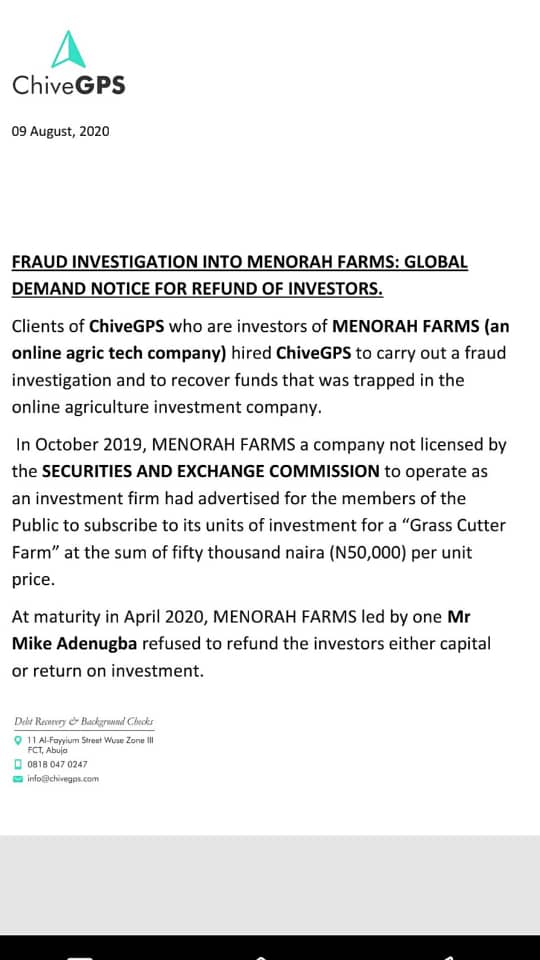 ChiveGps's tweet image. #MENORAHFarms #INVESTIGATION #DEMANDNOTICE