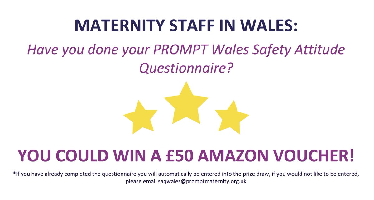 Sophie Renwick (@prompt_srenwick) on Twitter photo WELSH MIDWIVES, DOCTORS AND SUPPORT STAFF WORKING IN MATERNITY - please take this survey about safety culture in your maternity unit to help us evaluate PROMPT Wales:
forms.gle/t2qxtt3sysk9ZR…
You could win a £50 Amazon voucher for taking part!
<a href="/PromptWales/">PROMPT Wales</a>
<a href="/NWSSP/">NHS Wales Shared Services Partnership 🏳️🌈</a>
<a href="/promptmaternity/">PROMPT Maternity</a> WELSH MIDWIVES, DOCTORS AND SUPPORT STAFF WORKING IN MATERNITY - please take this survey about safety culture in your maternity unit to help us evaluate PROMPT Wales:
forms.gle/t2qxtt3sysk9ZR…
You could win a £50 Amazon voucher for taking part!
<a href="/PromptWales/">PROMPT Wales</a>
<a href="/NWSSP/">NHS Wales Shared Services Partnership 🏳️🌈</a>
<a href="/promptmaternity/">PROMPT Maternity</a>