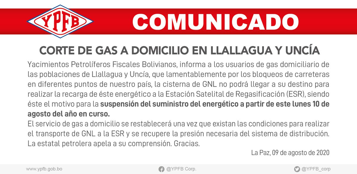 AgustinZambrana's tweet photo. #Urgente: #CorteDeGas en #Llallagua y #Uncia por bloqueo de caminos. https://t.co/RNXlKq9Zpo