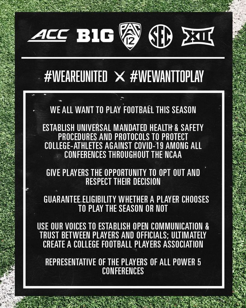 Players from Power 5 schools are posting this united statement: