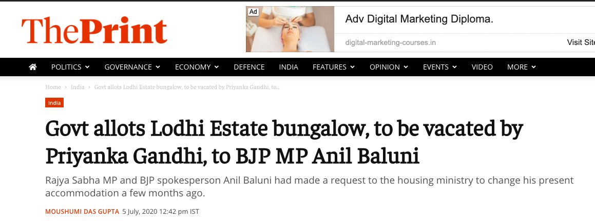 Interestingly, MP Anil Baluni (who has been allotted 2 MP properties - for himself & his non-govt "guest") has now been given the 35, Lodhi Estate bungalow vacated by Priyanka Gandhi.Sambit Patra is a part of Baluni's team as the latter is national media head for BJP.(4/5)