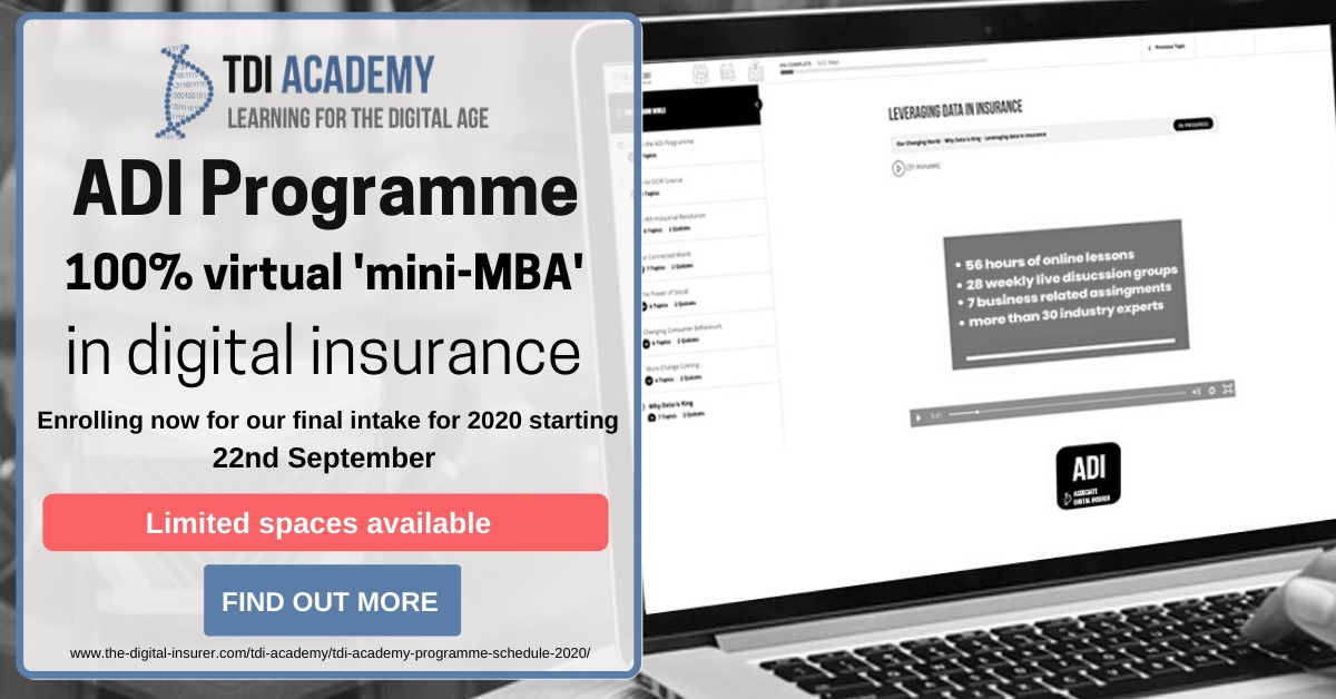 We have opened up our third and last cohort for 2020 for the ADI 'mini-MBA' programme on digital insurance. The start date is 22nd September and for those considering enrolling we have a webinar on 11th August, find out more here: the-digital-insurer.com/event/be-part-…?