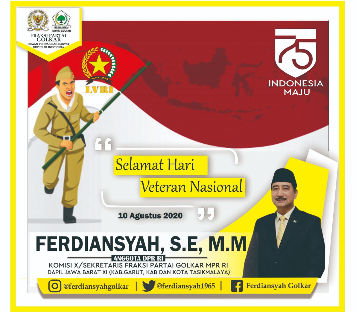 ferdiansyah1965's tweet photo. Selamat Hari Veteran Nasional

#veteran #veteranindonesia #pejuangkemerdekaan #golkar https://t.co/UhC4eU2Ssc