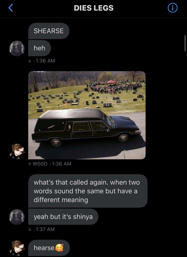 wood & die kissing in the back of shearse (shinya’s hearse) at eden’s funeral—literally what were yall ON this night