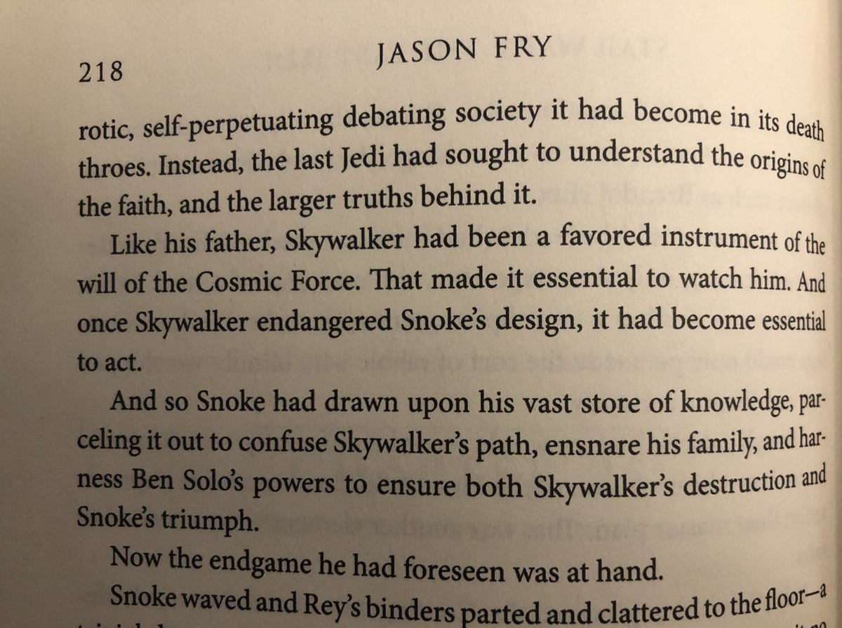 Now remember, Snoke (aka Palps) used Ben to manipulate Luke into restarting the Jedi Order. Why? Bc his investigation into the “larger truths” and origins of the Jedi “endangered Snokes design”He needed Luke distracted and vulnerable; and Ben away from his parents