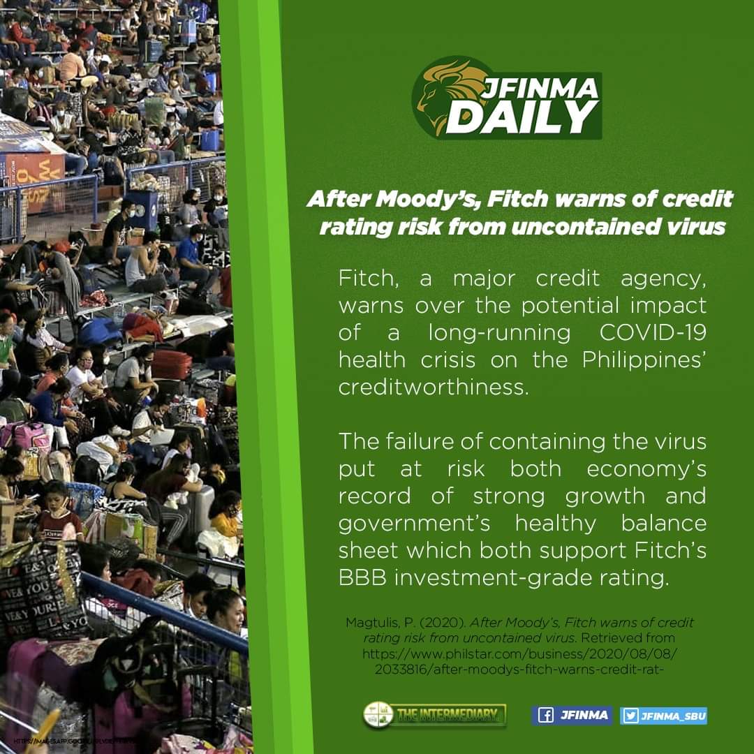 TheIntermedSBU's tweet photo. After Moody’s, Fitch warns of credit rating risk from uncontained virus by Prinz Magtulis of The Philippine Star

📝 Dalimot, 🖼 Noble

#JFINMAdaily https://t.co/6SSTfaoJWU