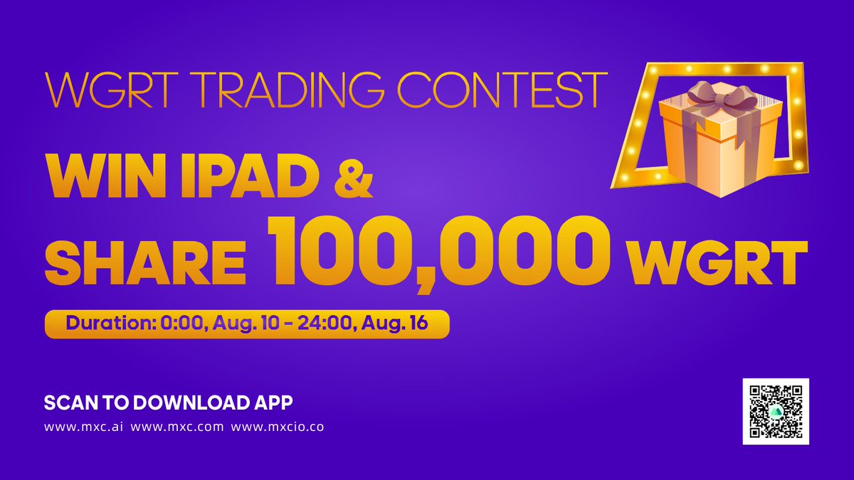 MEXC's tweet photo. 🗣️ $WGRT Trading Competition is Ongoing

👉A total of 100,000 $WGRT #giveway and chance to win #iPad.

🔗https://t.co/NR1rV0BPrv

📍Follow @MXC_Exchange and @MXC_Fans 
📍RT &amp; Like
📍Tag 3 frd
10 lucky ppl * 500 $WGRT each to 18:00 UTC+8, Aug.12. https://t.co/1eXpxBbylY