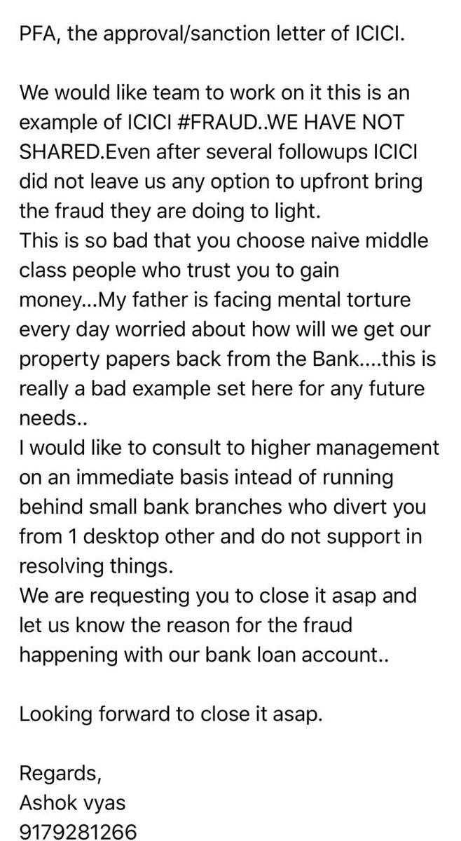AshokKu10982831's tweet photo. @chanchalvyas @ICICIBank_Care @ICICIBank @nsitharaman @ICICIBank_Care @ICICIBank @nsitharaman @PMOIndia @RBI #anupbagchi #vishakhaMuleya #sandeepbakshi #finianceminister #bankfrauds #harassment #playfoul #lootgeneralpublic #SMARYFIXLOAN #documentsForged https://t.co/R5YrEVuaYK