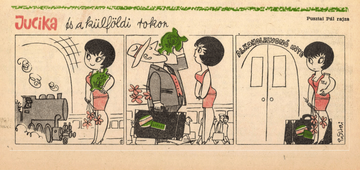 JucikaInOrder's tweet photo. 364. Jucika And The Foreign Relative.
Published on Ludas Matyi on the week of August 31st-September 6th, 1964.
Alkoholelvonó=Alcoholism Treatment/AA (roughly)
#jucika #jucikainorder #jucikachronological
#LudasMatyi #August1964 #September1964 #Pusztai #PusztaiPál #PálPusztai https://t.co/LxQfGuqRkU