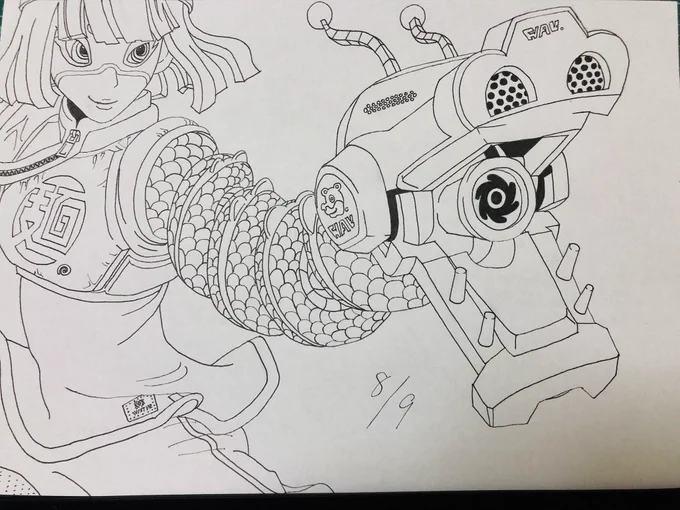 時間がかかりすぎた9日目
ミェンミェン!
🍜🐲
 #8月線画1日1枚チャレンジ
#模写 #ミェンミェン 