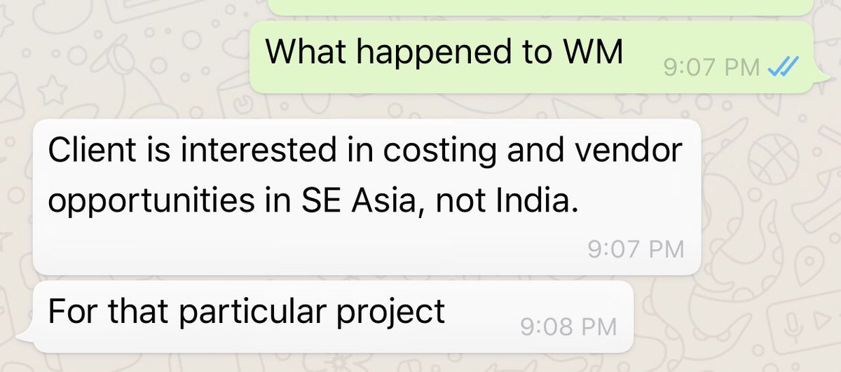 raajleo's tweet image. @UP_Textile this is WA extract from my Customer who was all pumped up couple of months of shifting ORD from China .. Brands are loosing interest in India !! Can our Minustry understand gravity of the situation?? #SaveTextile #SaveApparel @AnantkumarH @PMOIndia