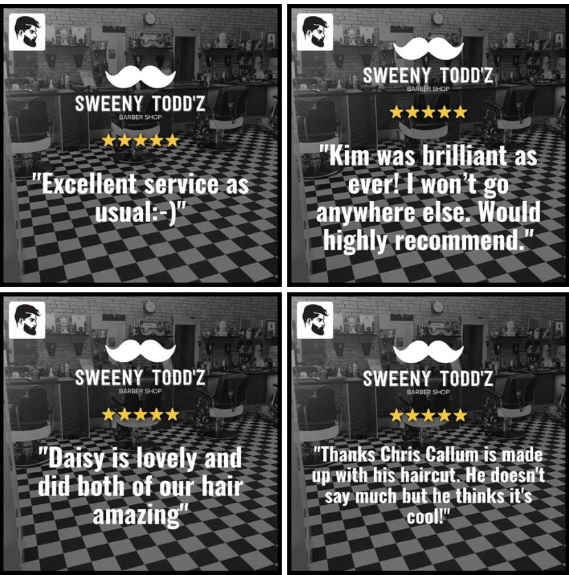 Get yourself booked in by heading over to sweenytoddz.nearcut.com or download the Nearcut app. Appointments available for this week. Choose your barber, your haircut, a convenient time and prepay online. No fuss, no waiting in queues, just turn up for your appointment and relax.