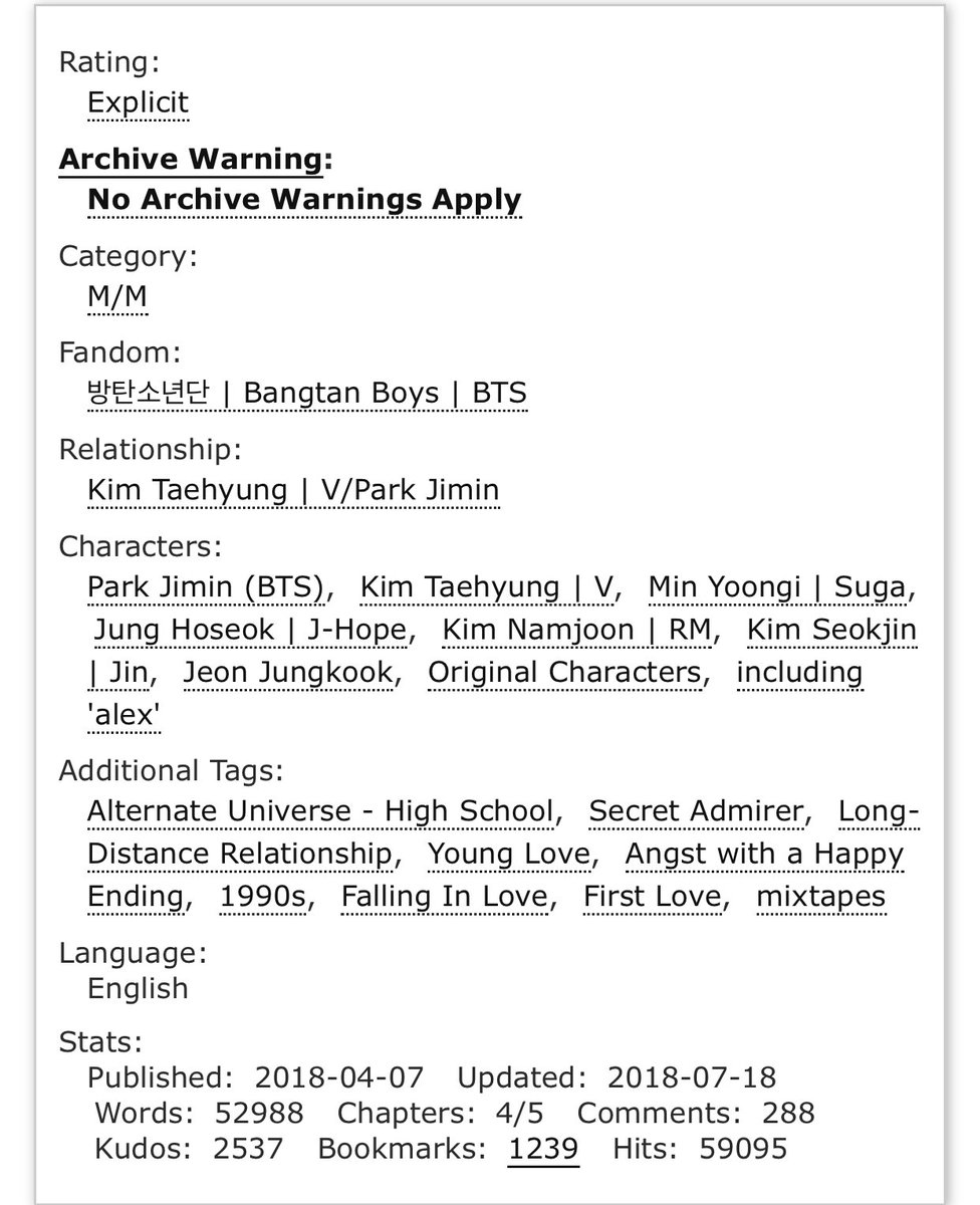 » mudlands &amp; yellow acacia
– taehyung/jimin
– highschool to university setting, secret admirer, developing relationship, long distance relationship, falling in love, mixtapes
link: archiveofourown.org/works/14083647…