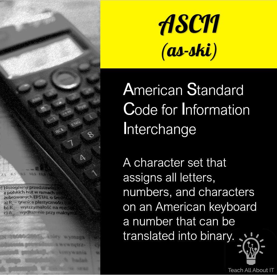 TeachAllAboutIT's tweet image. Did you know? - ASCII uses 8 bits to represent characters

Check out TeachAllAboutIT.school for more information or find us with your daily #CompSciSnack on IG and twitter.

 #GCSECompSci #ComputerScience #Revision #computing #EduTech