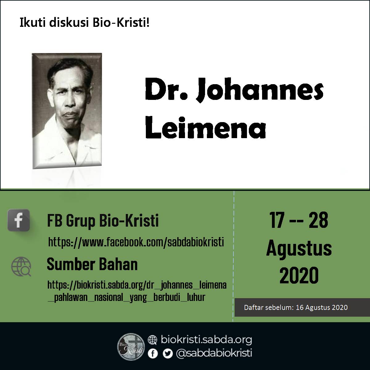 sabdabuku's tweet photo. Mari ikut bergabung dalam diskusi artikel Bio-Kristi dengan judul "Dr. Johannes Leimena" dengan mendaftarkan diri Anda ke Grup Bio-Kristi (https://t.co/rUMjNT4Lob).

#diskusi
#biokristi
#tokohnasional
#teladan https://t.co/0gjZ6IL6qJ