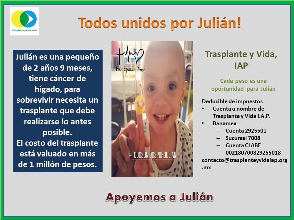 TrasplanteyVida's tweet photo. Todos unidos por Julián. Apoyemos a éste pequeño para que pueda trasplantarse, de eso depende su vida. Trasplante y Vida, IAP. https://t.co/DHEO15xRjV