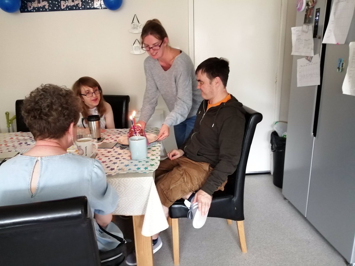 CornerstoneDPA's tweet photo. It was a very special gentleman’s birthday yesterday! Richard celebrated with a wee party and some boccia with Seonaid, Helen, Kirsty and Denise! We love the cake you choose Richard and a massive happy birthday from us all 🎈🎂🥳💙 #TeamSpringhill https://t.co/geCK6mbpm6