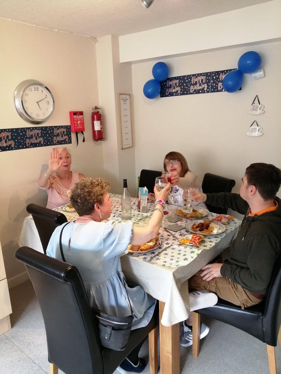 CornerstoneDPA's tweet photo. It was a very special gentleman’s birthday yesterday! Richard celebrated with a wee party and some boccia with Seonaid, Helen, Kirsty and Denise! We love the cake you choose Richard and a massive happy birthday from us all 🎈🎂🥳💙 #TeamSpringhill https://t.co/geCK6mbpm6
