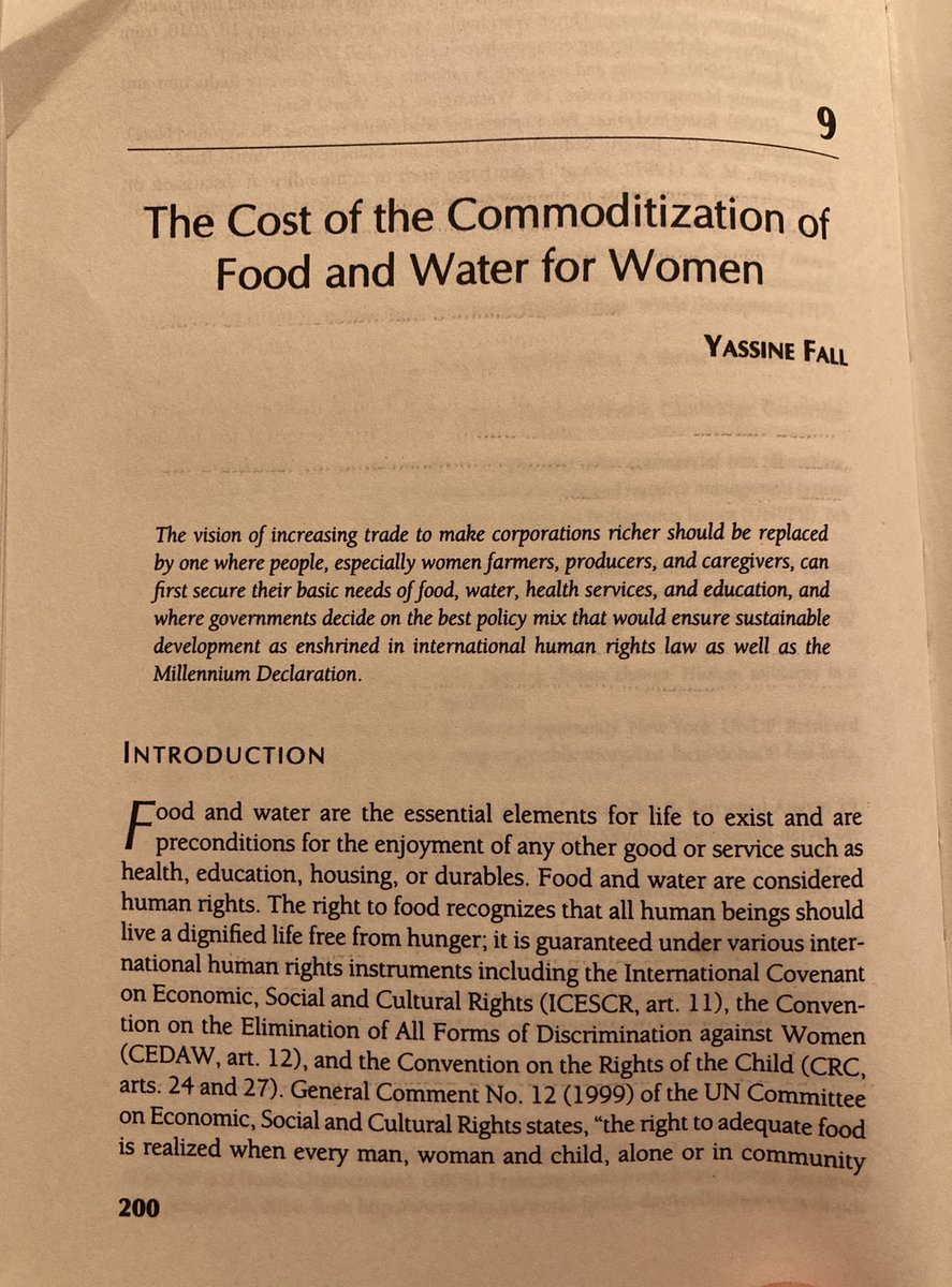 A go-to reference over the last decade by Senegalese economist  @YassineFall on “The Cost of Commoditisation of Food and Water for Women” in a great anthology of feminist policy analysis. Can’t find a digital copy, but here it is for when libraries re-open (or to buy):