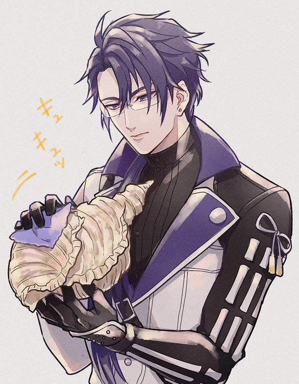 1boy male focus glasses gloves solo purple hair purple eyes  illustration images