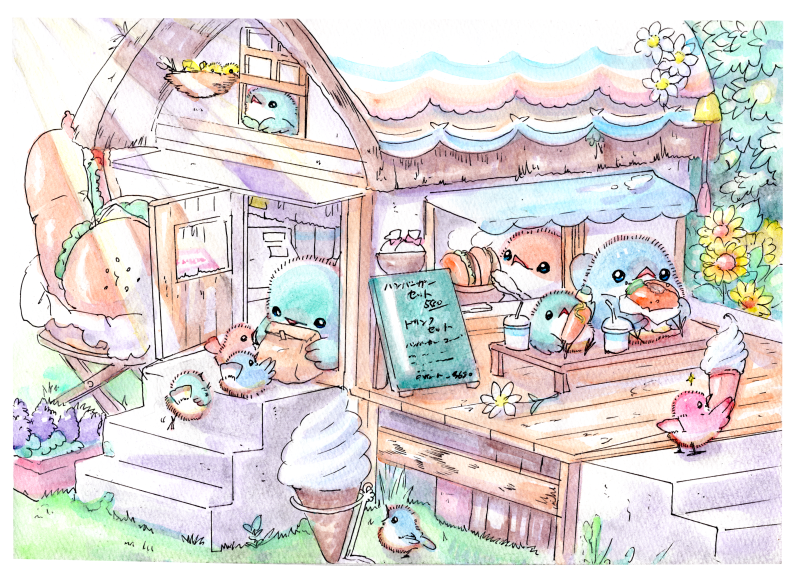 小鳥のファーストフード店 イラスト 鳥 アナログ クレイン のイラスト 小鳥のファーストフード店 イラスト 鳥 アナログ クレイン のイラスト