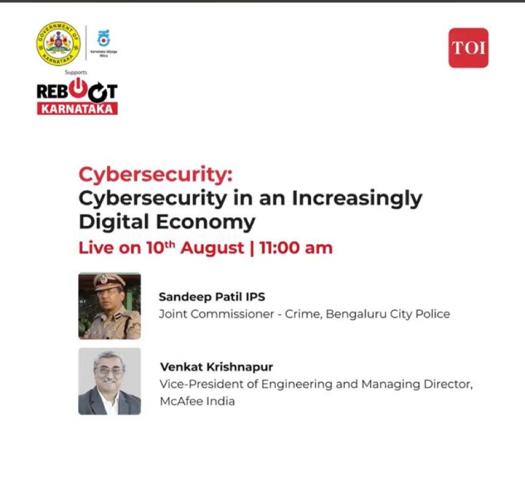 Participated in very relevant panel discussion today on #cybersecurity..org by @TOIBengaluru..with increase in digitisation..people awareness about credit card/online shopping frauds & other cyberoffences is imp..@BlrCityPolice developing specialised staff for cyber investigation
