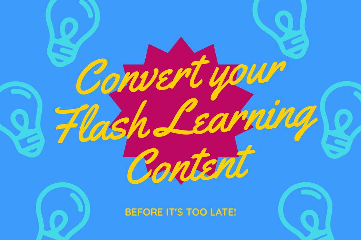 WahooLearning's tweet photo. Running #elearning courses using Flash?⚡You need to convert your content, otherwise you face losing it by the end of the year. Talk to us today about how our team can help you.☎️
#adobeflash #coursecontent #onlinetraining #trainingcourses #convertflash #learninganddevelopment https://t.co/I4F5cB6Swm