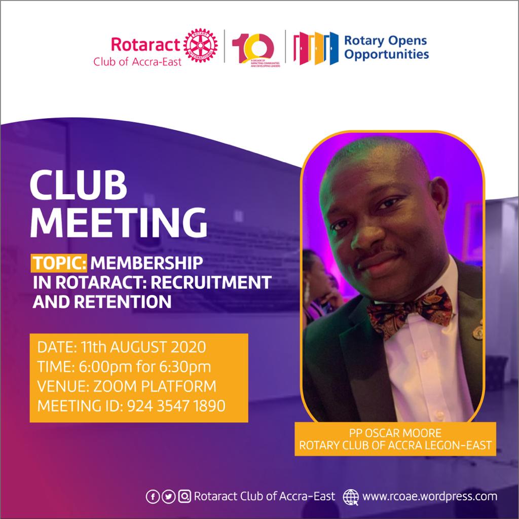 rocaccraeast's tweet photo. Membership recruitment and retention is one of the golden keys to running a successful club.
Join us tomorrow as we host PP Oscar Moore who will be speaking Recruitment and Retention of Members.
We’re happy to have you fellowship with us!
#RotaractGhana
#AccraEast
#Rotaract9102 https://t.co/IndGZ1pKwX