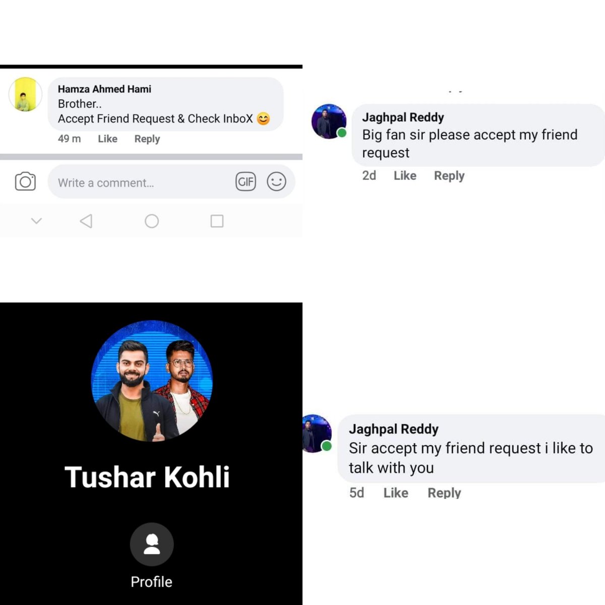 TheNitishIndian's tweet photo. @RandomCricketP1 These 3 were repeatedly messaging everyone for their random Facebook quiz tournaments. https://t.co/ZHeWuk5jAe